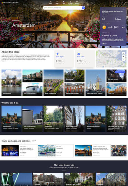 An example of a Bing travel guide page.