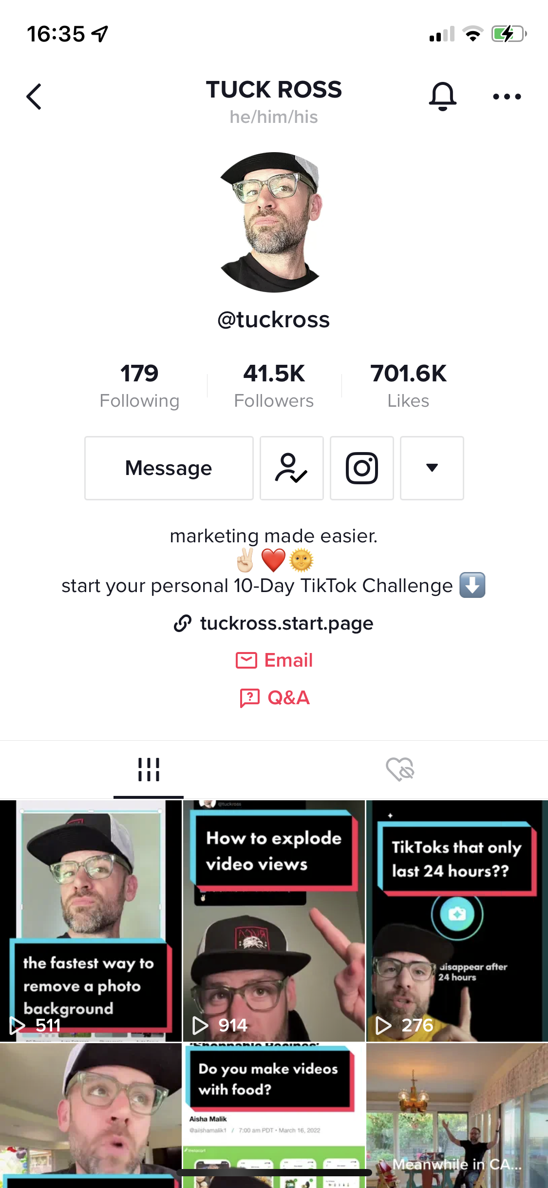 start page link in bio