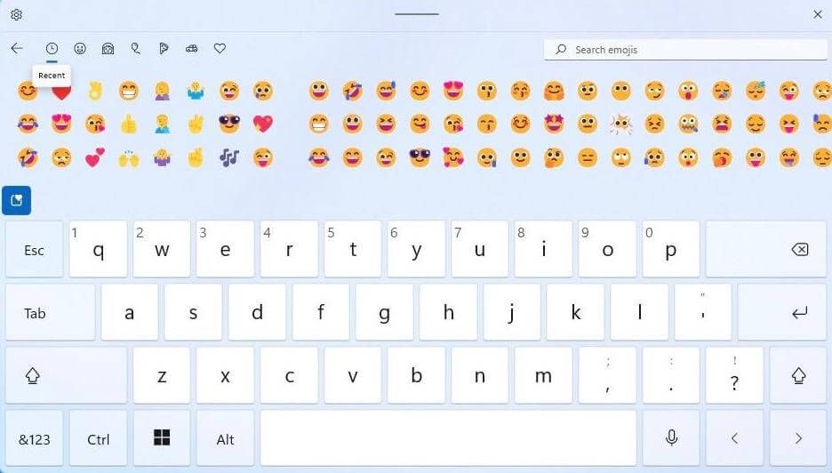 Screenshot of a window's keyboard with emojis