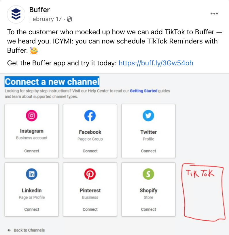 Screenshot of buffer post