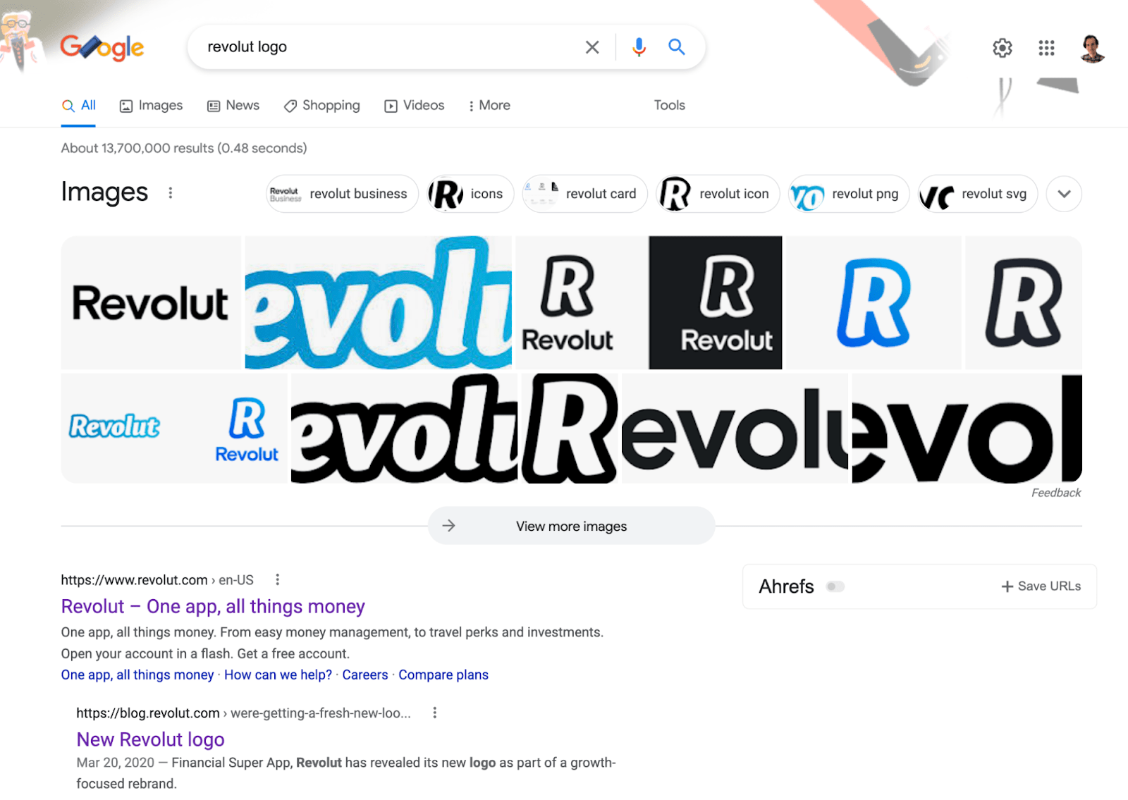 Google SERPs for "revolution logo"