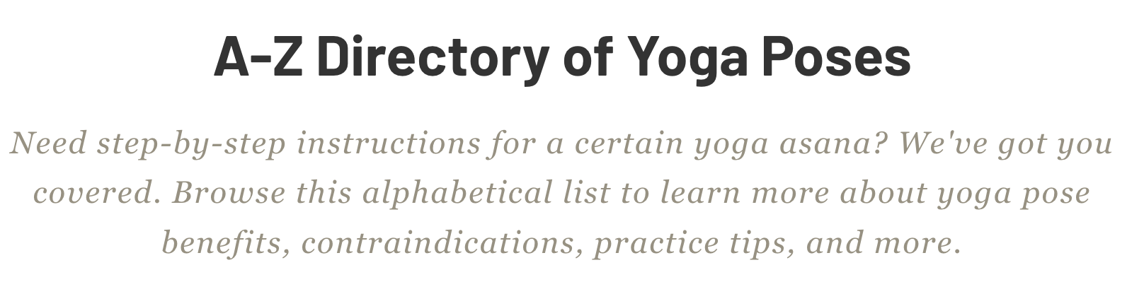 Excerpt from AZ directory of yoga poses