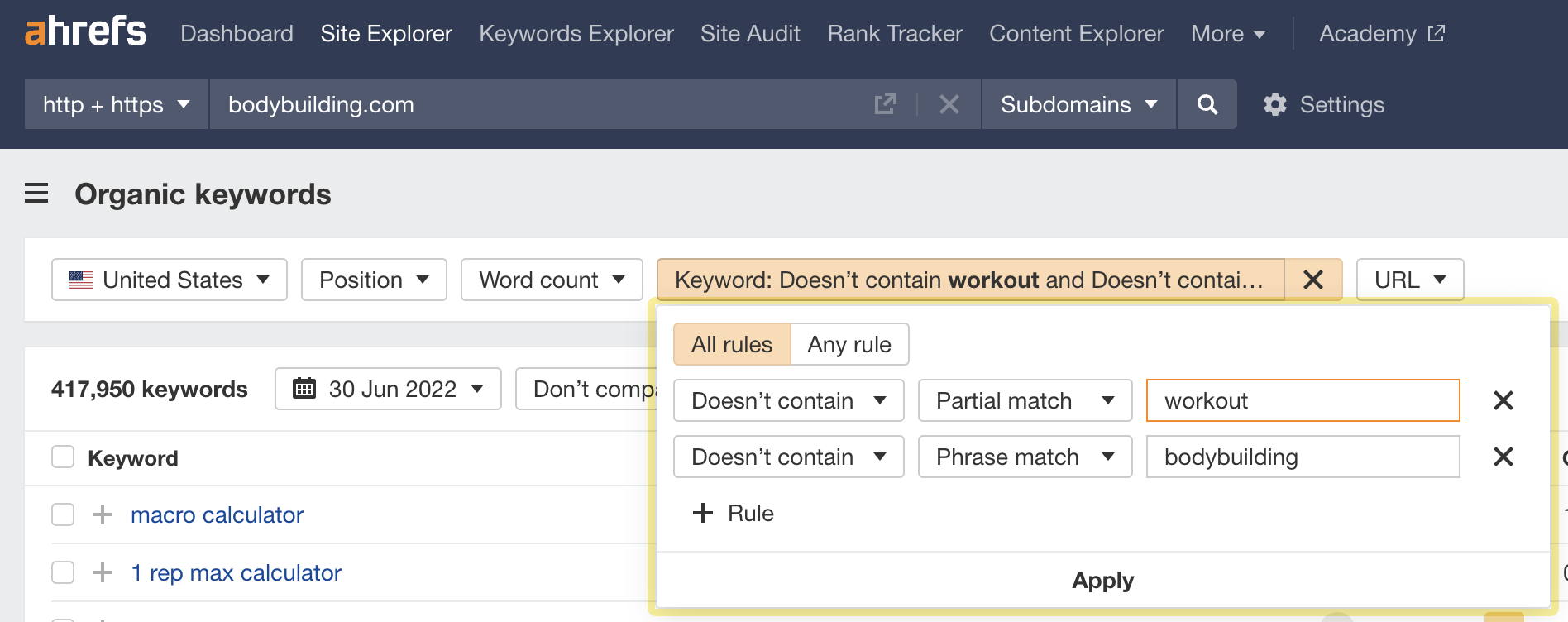 Excluding common seed keywords in Site Explorer