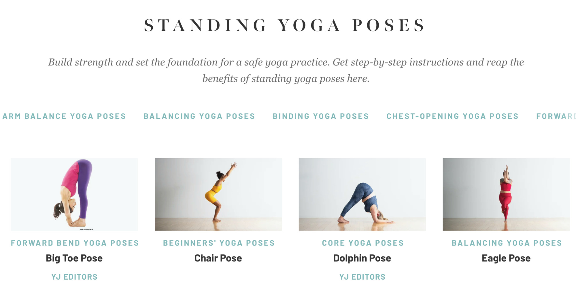 Examples of standing yoga poses (in grid format)