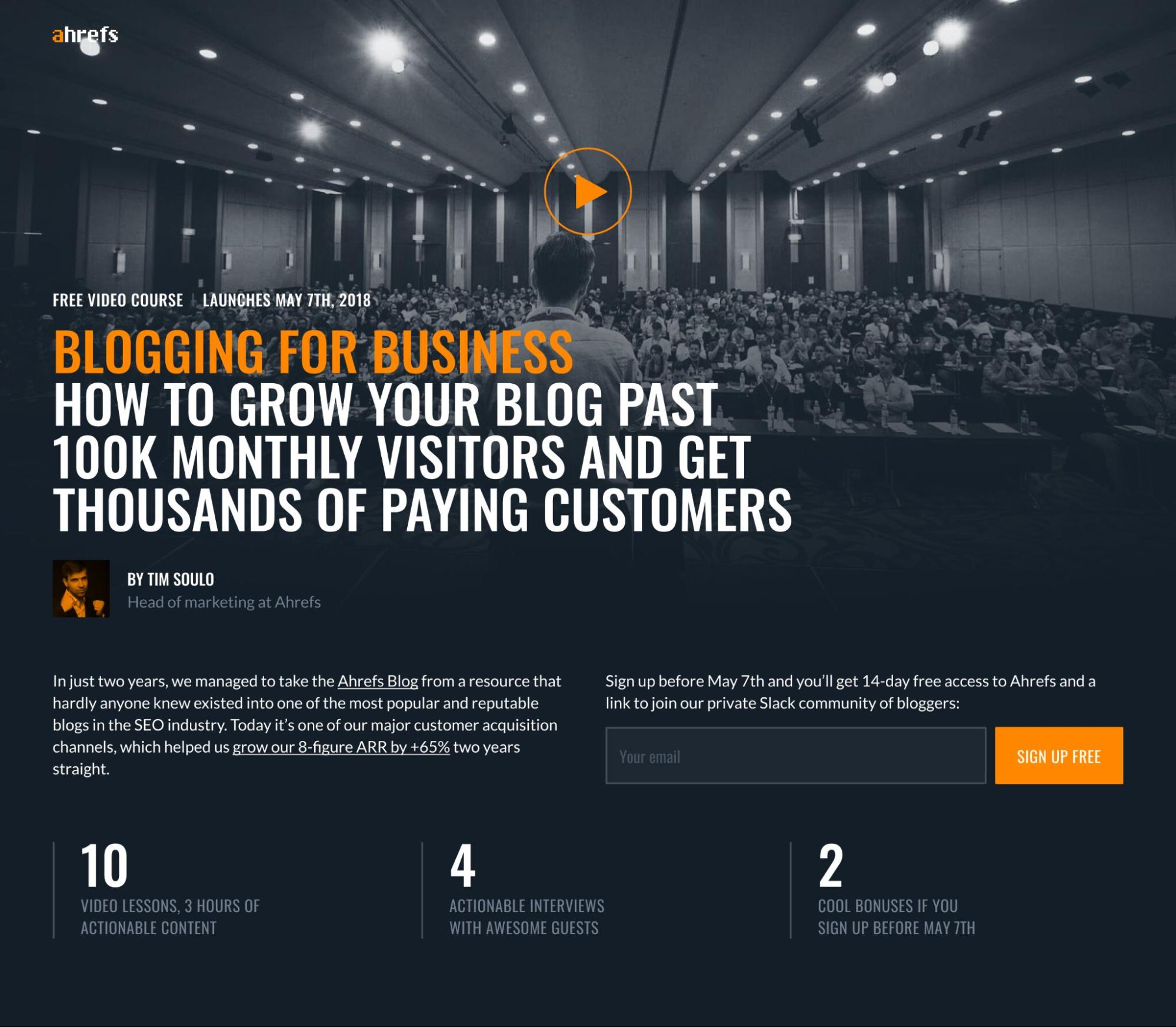 The landing page of the course.