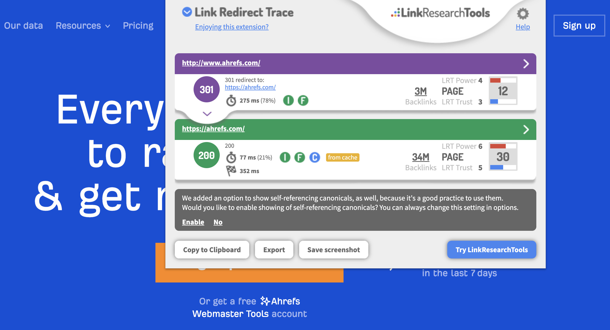 Link redirect trace