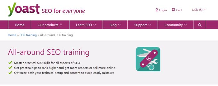 Yoast SEO Training home page. 