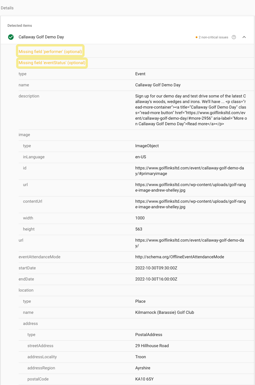 Google Rich Results Test tool