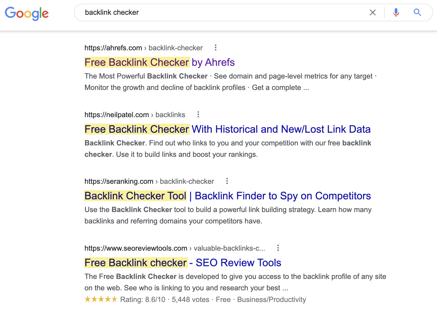 People searching for "backlink checker" are looking for a free tool