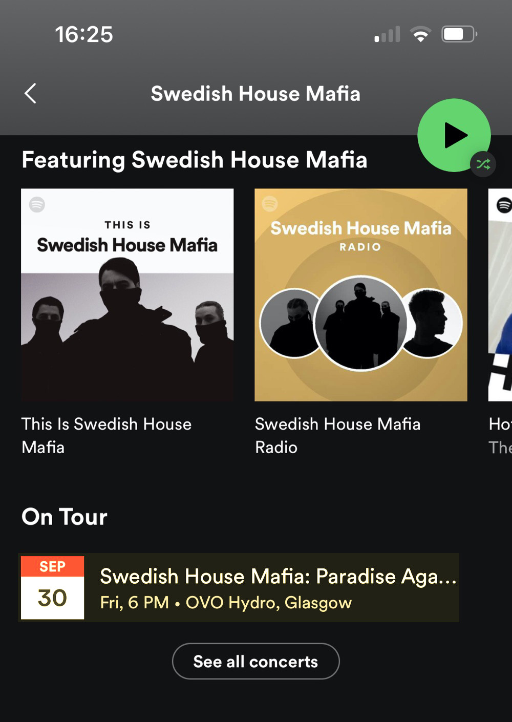 Event listed on Spotify profile