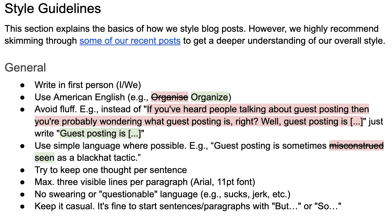 Excerpt from our style guidelines