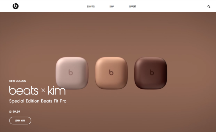 A screenshot of Beats by Dre's webpage showingcasing a product collaboration with Kim Kardashian.