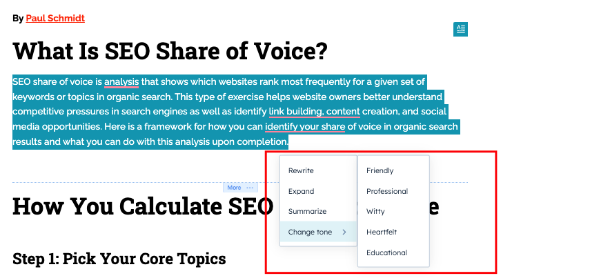 Generative AI tools in HubSpot