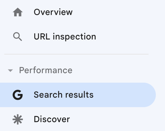 "performance" menu in Google Search Console