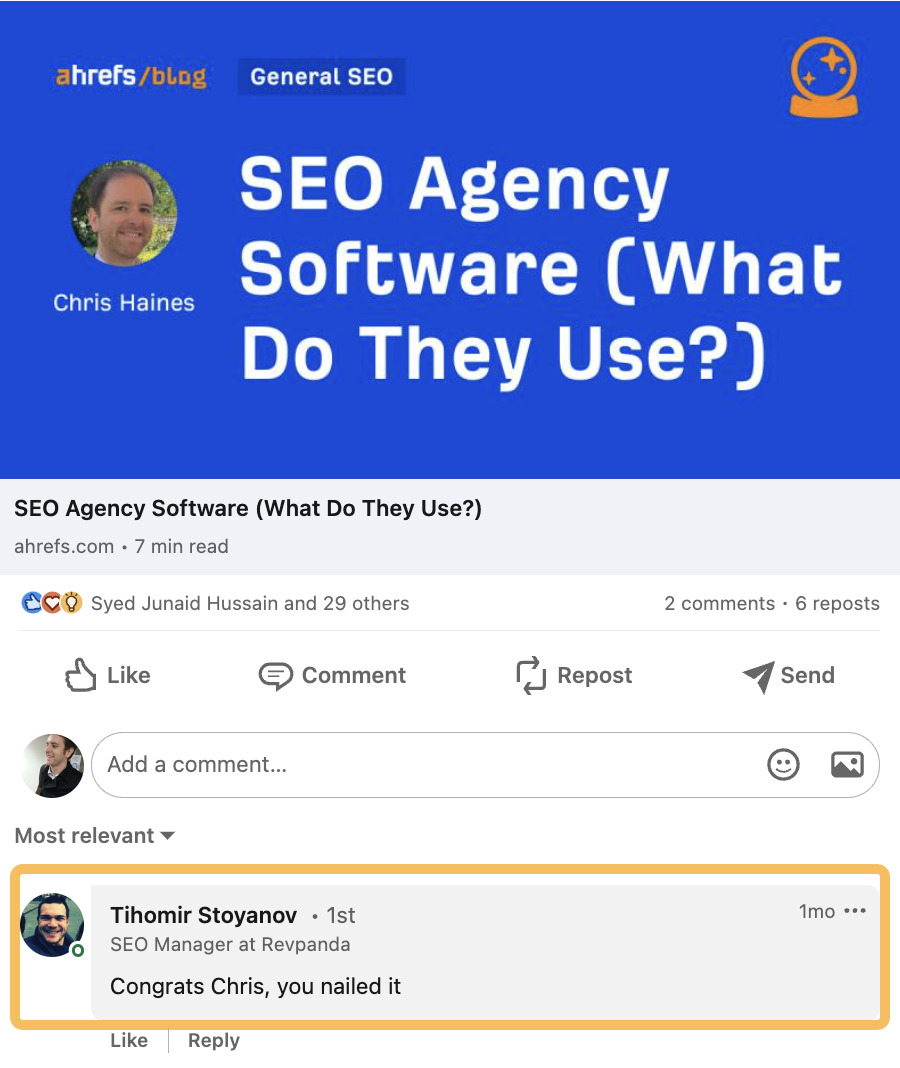 Good feedback on one of Chris' posts, via Linkedin