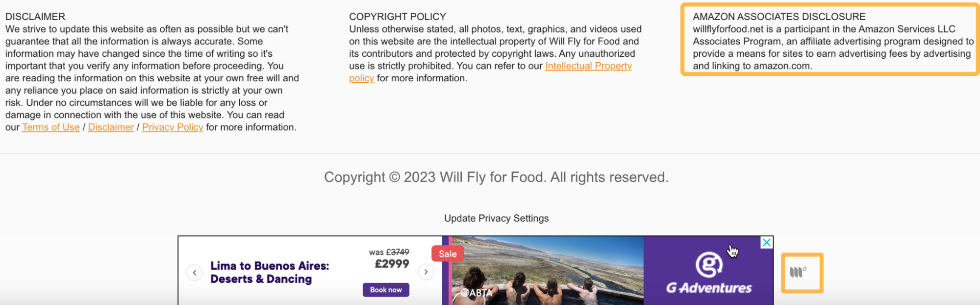 Mediavine and Amazon Associates monetization example, via willflyforfood.net