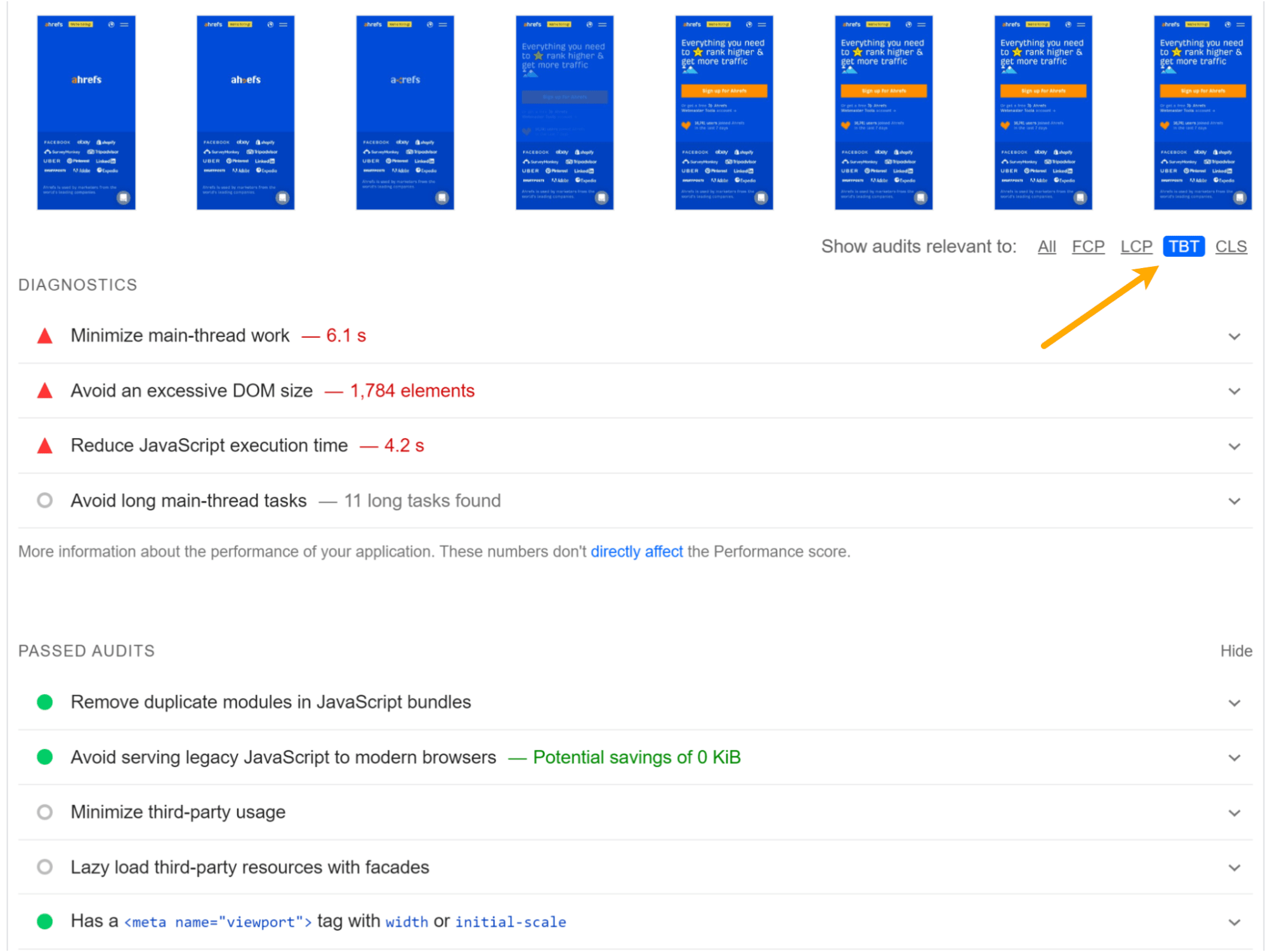 Issues related to TBT in Google PageSpeed ​​Insights