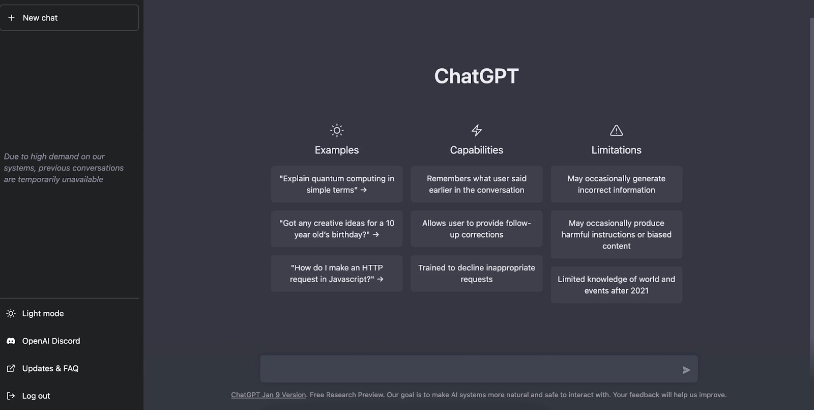 Chat gpt home screen