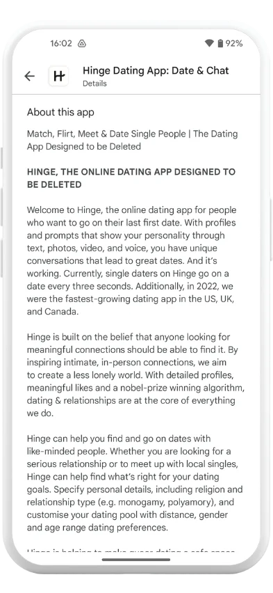 Hinges dating app.